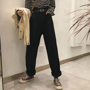 Džinsi Sievietēm Cietā Elastīgu Vidukli, Zaudēt Taisni korejiešu Stilā, BF Harajuku Gadījuma Streetwear Studentu Dienas Sieviešu Visu maču Moderns