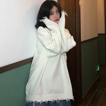 Augstu uzrullētu apkakli Džemperis Sievietēm Retro Harajuku Šiks korejas Koledžas Lielajam 3XL Tīņi Trikotāža Stilīgs Stabilu Kritumu Dāmas Apģērbs Brīvs