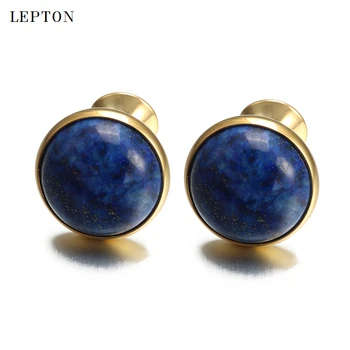 Zemas taustiņu Luksusa Lapis Lazuli aproču pogas, Vīriešu Zelta Krāsā Lepton Augstas Kvalitātes Apaļa Lazurīts Akmens aproču pogas Relojes gemelos