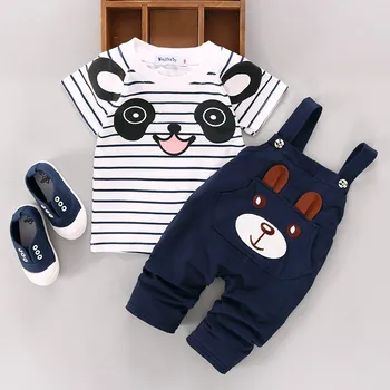 Vasaras Toddler Zēnu Apģērba Komplekts Karikatūra Panda Bērnu Īstermiņa Piedurknēm T-Krekls, Bikses, kombinezoni ar Krūšdaļu 2gab Apģērbs Bērniem Jumpsuit Tērps 1-4Y