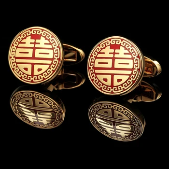 KFLK kreklu, aproču pogas, vīriešu Zīmols, aproces pogas Zelta krāsā, manšetes saiti Augstas Kvalitātes Sarkano abotoaduras Ķīniešu stilā viesi