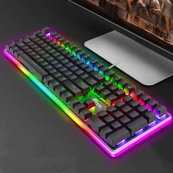 Ergonomisks 108 Atslēgas Mechanical Gaming Keyboard USB Vadu Tastatūru RGB Apgaismojums PC/Laptop MX Zilā Maiņa Datorspēļu Tastatūra