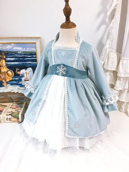 Baby Girl Apģērbu Rudens Ziemas Gaiši Zils Sniega Princese Aisha Samta Kleita Ar Garām Piedurknēm Lolita Bumbu Kleita Kleita Ziemassvētku Gadījuma
