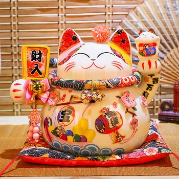 9 collu Keramikas Fortune Cat Maneki Neko Rotājumu Mājas Apdare Dāvanu Feng Shui Laimīgs Kaķis Cūciņa Bankas Centrālais