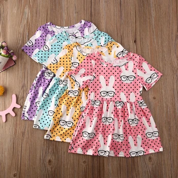 Pudcoco Toddler Baby Girl Apģērbu Trušu Drukāt Īsām Piedurknēm Polka Dot Kleita Grezna Izrāde Puse Brīvdienu Sundress Drēbes
