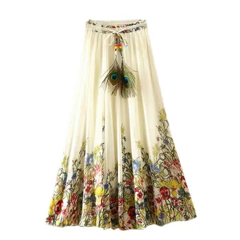 Ilgi Bohēmijas Šifona Svārki Dāmas Kvalitātes Krāsains Drukāt Vasaras Sieviete Drēbes Pludmales Modes Boho Gadījuma Elegantu Maxi Svārki