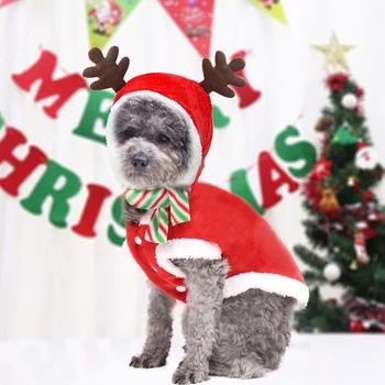 Elk Ziemassvētku Suņu Apģērbu Maziem Suņiem Ziemas Chihuahua Mētelis Ar Šalli Franču Buldogs Liels Suns Jaka Ropa Perro Pet Apģērbs