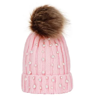 Rudens un ziemas pievilcīgs mazuļa silta adīta cepure Modes Pērle savējos Cepure Meitenēm Sieviešu Skullies Beanie Klp Pompom Cepures, lai Z36