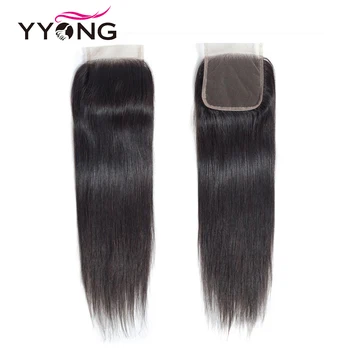 Yyong Brazīlijas Taisni Mati, Mežģīnes Slēgšanas Bezmaksas/Vidējā/Trīs Daļas Remy Human Hair 4X4 Vidēji Brūna Šveices Mežģīnes Top Slēgšana