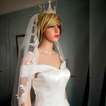 2020 Eleganti Īsa Līgavas Plīvuri Ziloņkaula Tilla Mežģīnes Malu Sieviešu Kāzu Plīvurs Ar Ķemmi Viens Slānis 100 CM