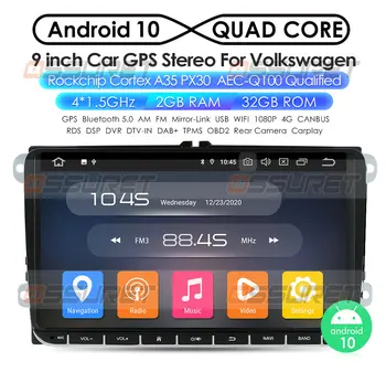 DSP CarPlay Android 10 2 Din 2G RAM 32G ROM Auto, kas NAV DVD Atskaņotājs, Multivides Atskaņotājs, VW POLP GOLF PASSAT JETTA BORA