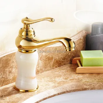 Eiropas stila zelta visu-vara vannas jaucējkrāns,Zelta marmora baseinā, jaucējkrāns,Dabas jade karstā un aukstā maisītājs tap,J16922