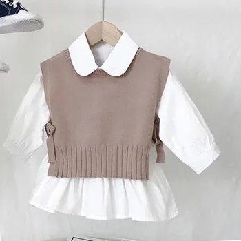 Pavasara Rudens Bērns Meitenes Salds Candy Krāsu Adīšanas Džemperi, Vestes Krekli Apģērbu Komplekti Bērniem Korejas Blūze Veste Tērpiem