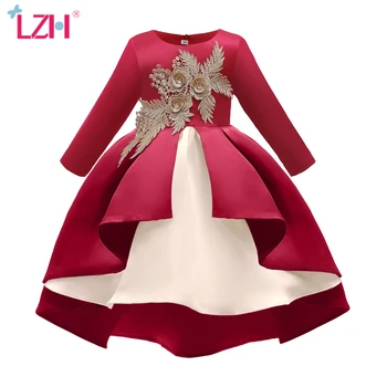 LZH Meiteņu Kleitas 2020 Rudens Ziemas Jauno Bērnu Apģērbu Izšūti Sarkanā krāsā ar garām Piedurknēm Princese Kleitas Jaunā Gada Puse Kleita