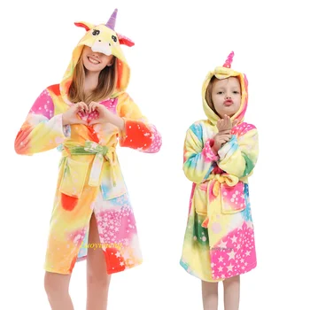 Pieaugušo Unicorn Drēbes Sleepwear Flaneļa Silts Bērnu Peldmētelis Bērnu Halāti Pidžamas Boy Meitene Naktskrekls Bērnu Vannas Drēbes