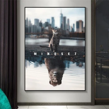 Mūsdienīga Sienas Māksla Audekla Gleznas Domāšanas veidu Kaķis vai Lauvas Attēlu, Mājas Apdare HD Iespiesti Dzīvnieku Filmu Plakāti Dzīvojamā Istaba