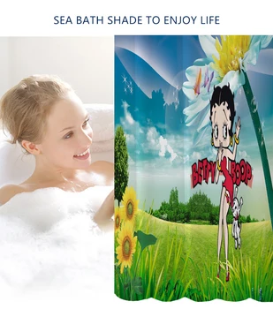 Betty Boop 3D Drukāšanas Dušas Aizkars Pad Izturīga Auduma, 4 Gabali, Vannas istabas Aizkari Bērnu Vannas Komplekti Tualetes Vāka Vannas Paklājiņš