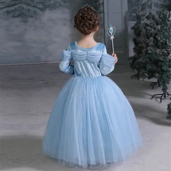 Bērnu Meitene Elza Princese Kleita Kristāla Taureņu Sietu Ilgi Meitene Vestido Vintage Puse Halloween Karnevāla Kleita Cosume Drēbes