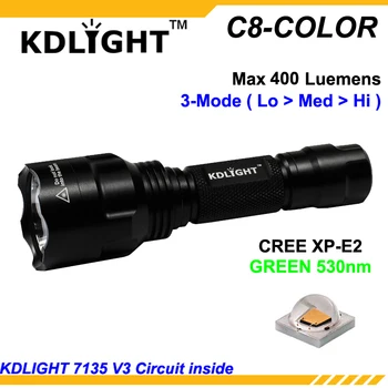 KDLITKER C8-KRĀSU Cree XP-E2 Zaļā 530nm 400 Lm Kempings Medību LED kabatas Lukturītis - Melna ( 1x18650 )