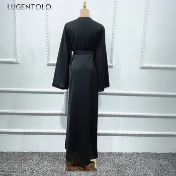 Lugentolo Sievietes Gara Vasaras Kleita ar garām Piedurknēm Islamic Fashion Musulmaņu Eleganta Jaciņa Dubaija Fāzēm V-veida kakla Lady Maxi Kleitas