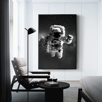 Melnā un Baltā Astronautu un Mēness Kanvas Glezna, Plakāts un Izdrukas Telpu Sienas Art Attēlus Dzīvojamā Istaba Dekori