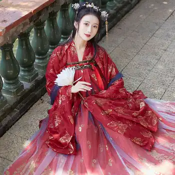 Black Red Hanfu Kleita Tautas Deju Tērpu Ķīniešu Tradicionālo Tautas Pasaku Kostīms Seno Han Dynasty Princese Skatuves Tērpiem