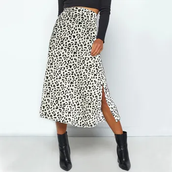 Sexy Leopards Drukāt Šifona Sadalīt Svārki Gadījuma Modes Ilgi Svārki, Sieviešu Pavasara Vasaras Zip Elegants Sieviešu Svārki Jaunu 2020
