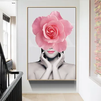 Mūsdienu Modes Rozā Ziedu Ziedu Sievietes Audekls Mākslas Gleznas, Plakāti, Estampi Sienas Art Attēlus Guļamistabai Mājas Apdare