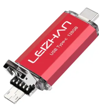 LEIZHAN USB C Flash Micro Drive Android Tālrunis Stick Type c Pendrive 128GB 64GB, 32GB 16GB 4GB 8GB 3 IN 1 USB Pen Drive C
