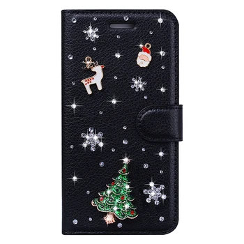 Samsung Galaxy A71 6.7 collu Gadījumā Santa Ziemassvētku Dāvanu Luksusa Spīdīgu Flip-Ādas Maks Gadījumā Ziemeļbriežu Sniegpārslas Segtu SM-A715F