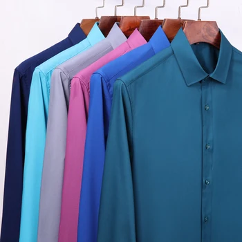 Vīriešu Ērti - Soft & Gluda Bambusa šķiedras Kleita Krekli Kabatas mazāk Dizaina garām Piedurknēm Standarta-fit Classic Viegli kopjams Krekls