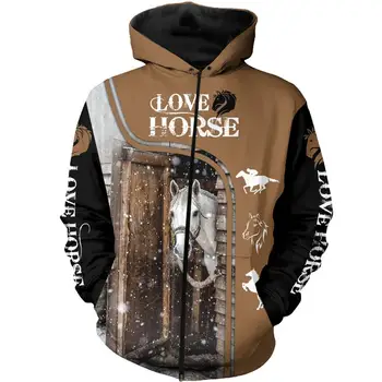 Dzīvnieku Mīlestība Zirgu 3D Iespiesti Vīriešiem zip pelēkā vārna Harajuku Fashion rudens Jaka hoodies (Unisex) Ikdienas Kapuci rāvējslēdzēju Sporta
