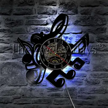 Mūzikas Norāda, Vinila Ierakstu Sienas Pulkstenis Ar LED apgaismojumu Treble Clef nošu Modernās Sienas Lampas Dekoratīvais Apgaismojums