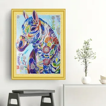 Huacan Dimanta Glezna Krustdūrienā Zirgu Īpašas Formas Dimanta Izšuvumi Dzīvnieku 5D Kārtas Urbt Priekšstatu Par Rhinestone 40x50cm