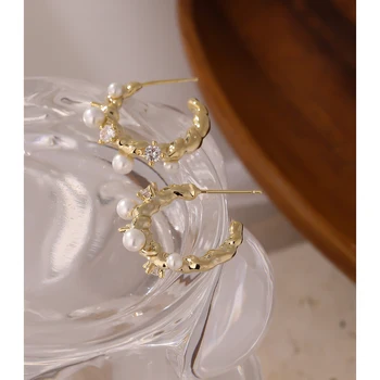 Yhpup Izsmalcinātu Spīdīgu Kubiskā Cirkonija Ģeometriskā auskariem Imitācija Elegants Metāla Pērles Vara Auskari Sievietēm брелок