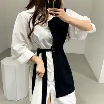 Gagaok Korejiešu Stilā Pavasara Kleita Sievietēm Jaunajā 2020. Gada Rudens Kokvilnas Viltus Divdaļīga Dāmas Krekls Kleitas Ar Garām Piedurknēm, Sieviešu Apģērbs