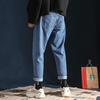 Pavasarī, Vasarā 2020. Gadam, Modes harēma melnās džinsa bikses vīriešu korejas taisni džinsi vīriešu zaudēt plaša kāju gadījuma apgriezts bikses homme