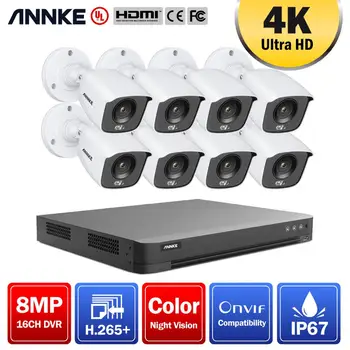 ANNKE 4K FHD Ultra Pilnu Krāsu Video Novērošanas Sistēmas 16CH 8MP H. 265+ DVR Ar 8MP, Āra Ūdensizturīgs Drošības CCTV Kameras