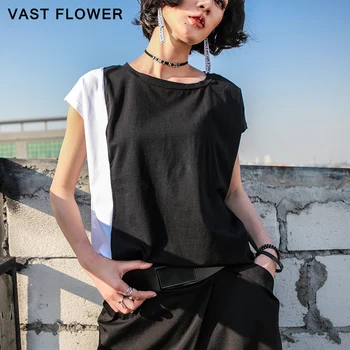 Kontrasta Krāsu Plus Lieluma T Krekls Sievietēm ar Īsām Piedurknēm Raibs Vintage O-veida Kakla Zaudēt Gadījuma korejas Drēbes, T-krekli Vasaras 2021