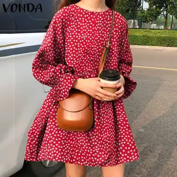 Ir 2021. Ziedu Sundress Stilīgs Mini Kleita VONDA Sieviešu Gadījuma garām Piedurknēm Drukāts Kleitas Bohēmijas Kleitas korejas O Kakla Vestidos