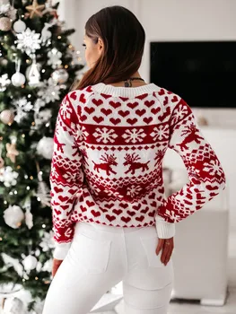 Ziemassvētku Ziemas Sieviešu Džemperi Džemperi, Topi Gadījuma Garām Piedurknēm Drukāt Trikotāžas Džemperis Sieviešu Apģērbu