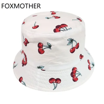 FOXMOTHER Jaunā Baltā Navy Krāsa Ķiršu Drukāt Spaini Cepures Zvejnieks Cepures Sievietēm, Dāmas
